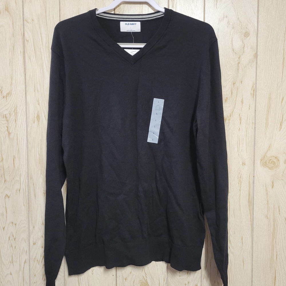 OLD NAVY Black Knit V-neck Pullover Sweater Men's